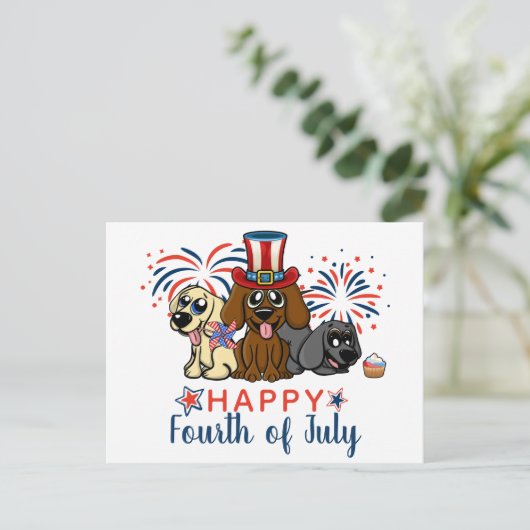 Patriottisch Vierde juli Dogs Fireworks Cute Briefkaart (Staand voorkant)