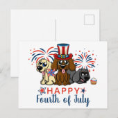 Patriottisch Vierde juli Dogs Fireworks Cute Briefkaart (Voorkant / Achterkant)