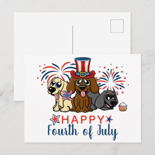 Patriottisch Vierde juli Dogs Fireworks Cute Briefkaart (Voorkant / Achterkant)
