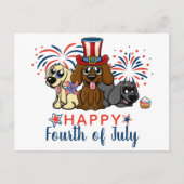 Patriottisch Vierde juli Dogs Fireworks Cute Briefkaart (Voorkant)