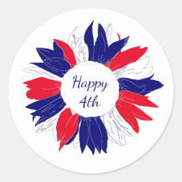 Patriottisch Vierde juli Floral Red White Blue Ronde Sticker
