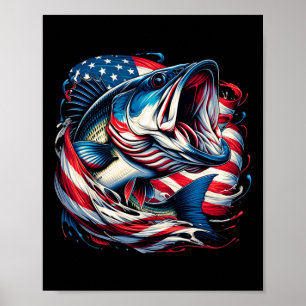 Patriottisch Vissen 4 juli Mannen Amerikaanse Vlag Poster