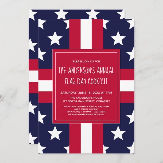 Patriottisch, Vlag Dag, Zomer Partij, Uitnodiging (Voorkant / Achterkant)