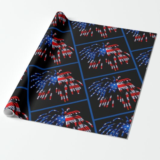 Patriottisch Vlag Vuurwerk Verpakkingspapier Cadeaupapier (Uitgerold)