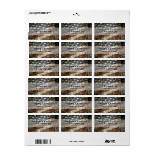  Patriottisch Vlaggenadres Verenigde Staten Etiket (Full Sheet)