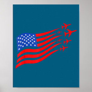 Patriottisch Vliegtuig Amerikaanse Vlag VS Illustr Poster