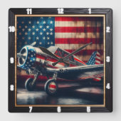 Patriottisch vliegtuig met Amerikaanse vlag Vierkante Klok (Voorkant)