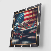 Patriottisch vliegtuig met Amerikaanse vlag Vierkante Klok (Hoek)