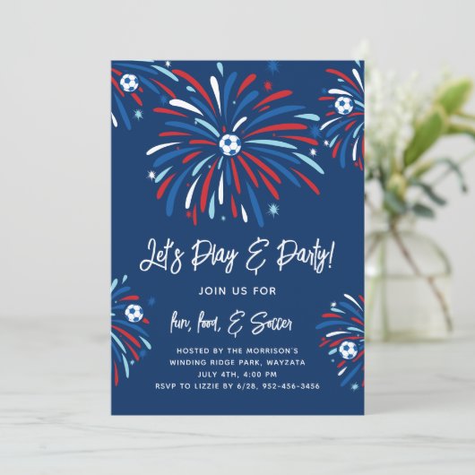 Patriottisch Voetbal & Vuurwerk 4 juli Feest Kaart (Staand voorkant)