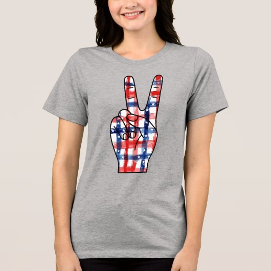 Patriottisch Vredesteken Hand Abstracte Amerikaans Tri-Blend Shirt (Voorkant)