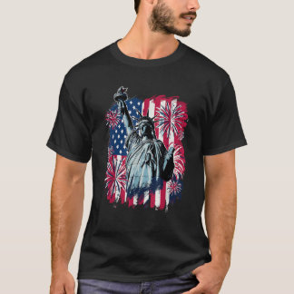 Patriottisch Vrijheidsbeeld met Vuurwerk 4e van T-shirt