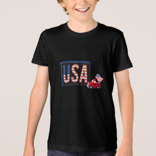 Patriottisch VS-blok met rode vrachtwagen en vlag Tri-Blend Shirt