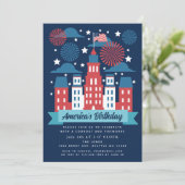 Patriottisch Vuurwerk 4 juli Cookout uitnodiging (Staand voorkant)