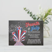 Patriottisch vuurwerk 4 juli Rustic BBQ Party Kaart (Staand voorkant)