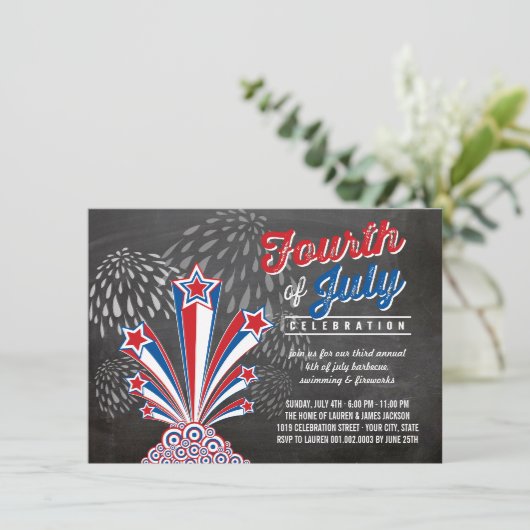 Patriottisch vuurwerk 4 juli Rustic BBQ Party Kaart (Staand voorkant)