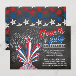 Patriottisch vuurwerk 4 juli Rustic BBQ Party Kaart