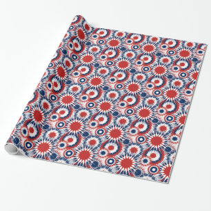 Patriottisch vuurwerk barst in rood, wit en blauw cadeaupapier
