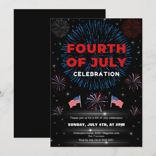 Patriottisch vuurwerk op 4 juli kaart (Voorkant / Achterkant)