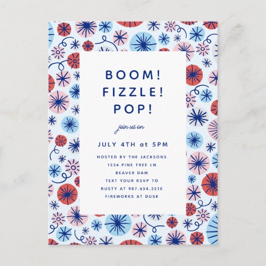 Patriottisch vuurwerk op 4 juli Uitnodiging Post (Voorkant)