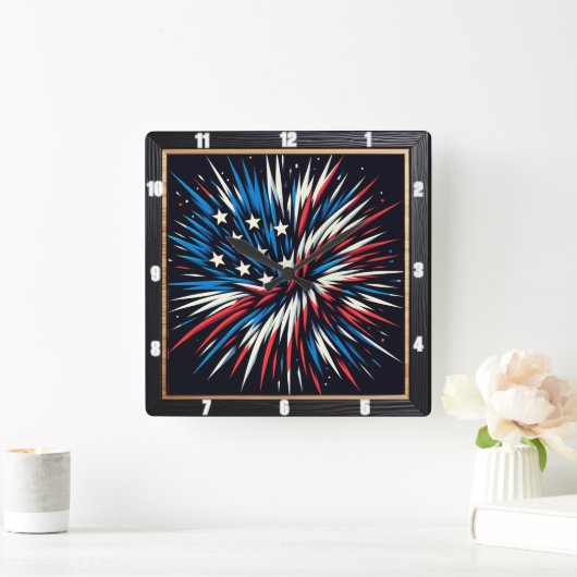 Patriottisch vuurwerk rood wit blauw vierkante klok (Huis)
