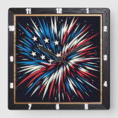 Patriottisch vuurwerk rood wit blauw vierkante klok (Voorkant)