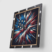 Patriottisch vuurwerk rood wit blauw vierkante klok (Hoek)