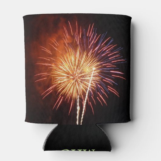 Patriottisch vuurwerk van rood, wit en blauw blikjeskoeler (Achterkant)