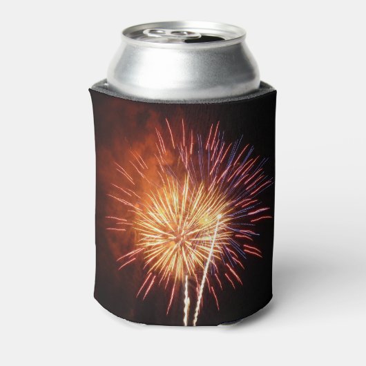 Patriottisch vuurwerk van rood, wit en blauw blikjeskoeler (Blikje Achterkant)