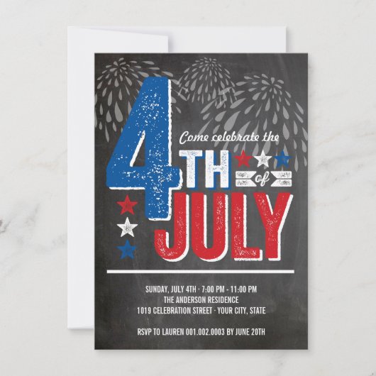 Patriottisch vuurwerk Vierde juli Partij nodigt ui Kaart (Voorkant)