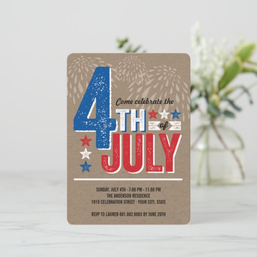 Patriottisch vuurwerk Vierde juli Partij nodigt ui Kaart (Staand voorkant)