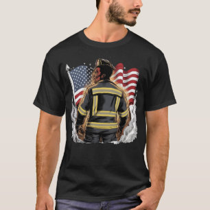Patriottisch Vuurwerk Zwarte Brandweerman 4 juli T-shirt