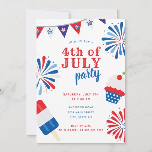 Patriottisch vuurwerkfeest op 4 juli kaart (Voorkant)