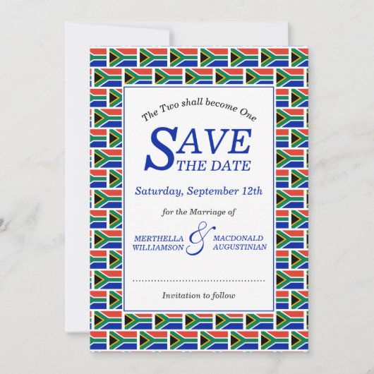 Patriottisch ZUID-AFRIKA Save The Date (Voorkant)