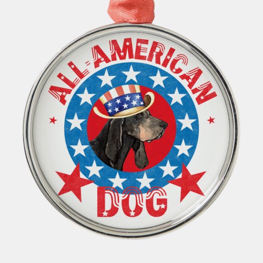 Patriottisch zwart en Tan Coonhound Metalen Ornament (Voorkant)