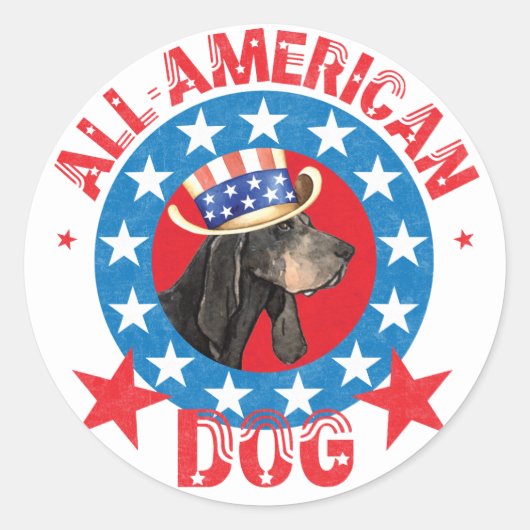 Patriottisch zwart en Tan Coonhound Ronde Sticker (Voorkant)