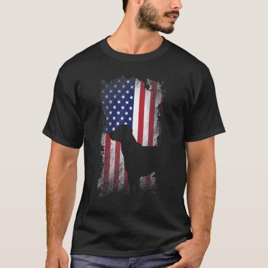 Patriottisch Zwart Lab Amerikaanse vlag Cool Dog T-shirt (Voorkant)