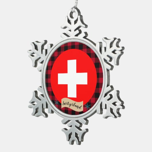 Patriottisch Zwitserland, buffelpleister, Zwitsers Tin Sneeuwvlok Ornament (Rechts)