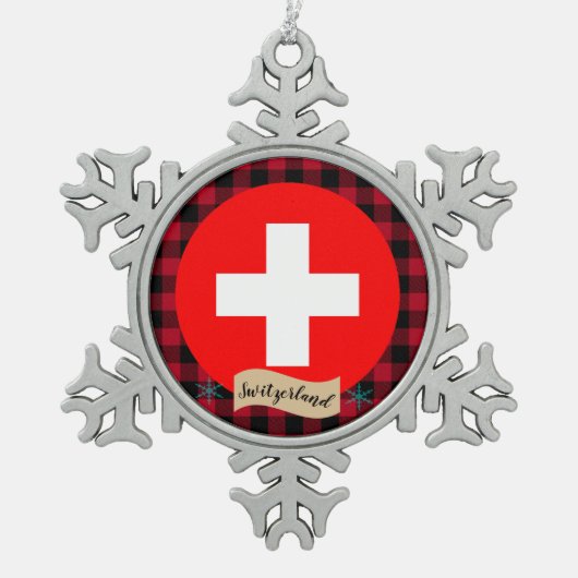 Patriottisch Zwitserland, buffelpleister, Zwitsers Tin Sneeuwvlok Ornament (Voorkant)