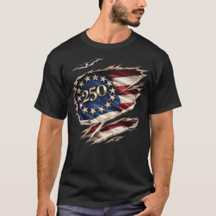 Patriottische 250 Americana Gescheurde Vlag Grafis T-shirt