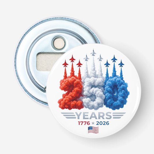 Patriottische 250e verjaardag button flesopener (Voorkant)