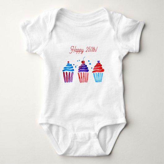 Patriottische 250ste rood wit blauwe aquarel cupca romper (Voorkant)