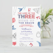 Patriottische 3e verjaardag Pizza Partij Kaart (Staand voorkant)