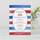 Patriottische 40e Red White Blue Surprise Verjaard Kaart (Staand voorkant)