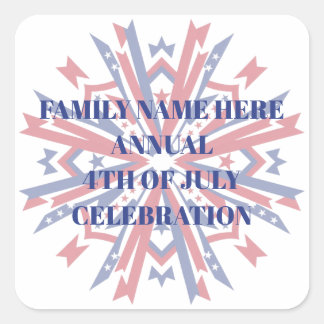 Patriottische 4 juli aanpasbare familie vierkante sticker