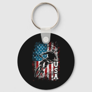 Patriottische 4 juli Amerikaanse vlag berg fietspa Sleutelhanger