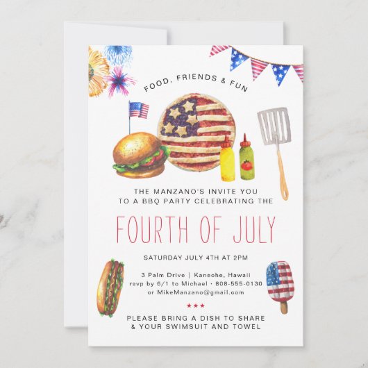 Patriottische 4 juli BBQ-feest uitnodiging (Voorkant)