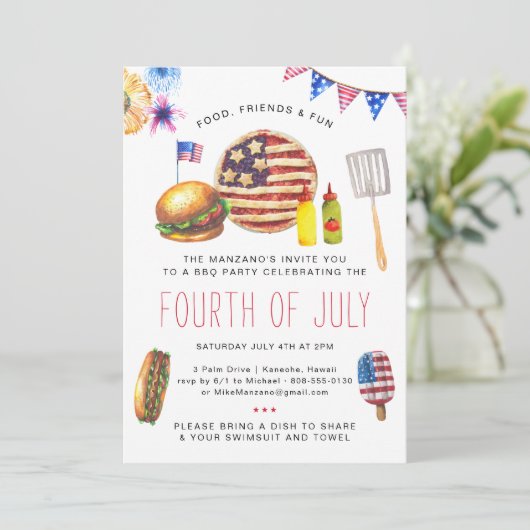 Patriottische 4 juli BBQ-feest uitnodiging (Staand voorkant)