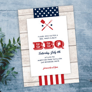 Patriottische 4 juli BBQ Rustic Wood Kaart