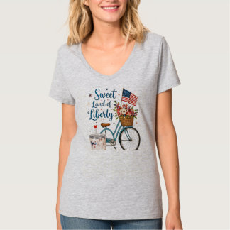 Patriottische 4 juli bloemrijke fiets dames T-shir T-shirt