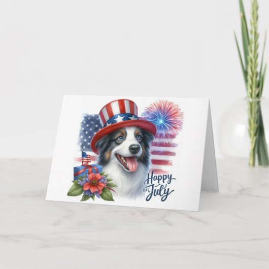 Patriottische 4 juli Border Collie Feestdagen Kaart (Voorkant)